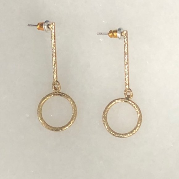 Stylish Gold Circle Drop Earrings | Lightweight & Versatile | - Picture 2 of 4